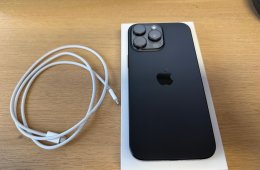 iPhone 16 Pro Max Black Titanium 256GB – független – 100% akku – doboz + tok + fólia – garanciás