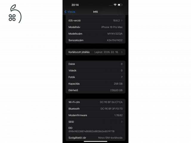 iPhone 16 Pro Max Black Titanium 256GB – független – 100% akku – doboz + tok + fólia – garanciás