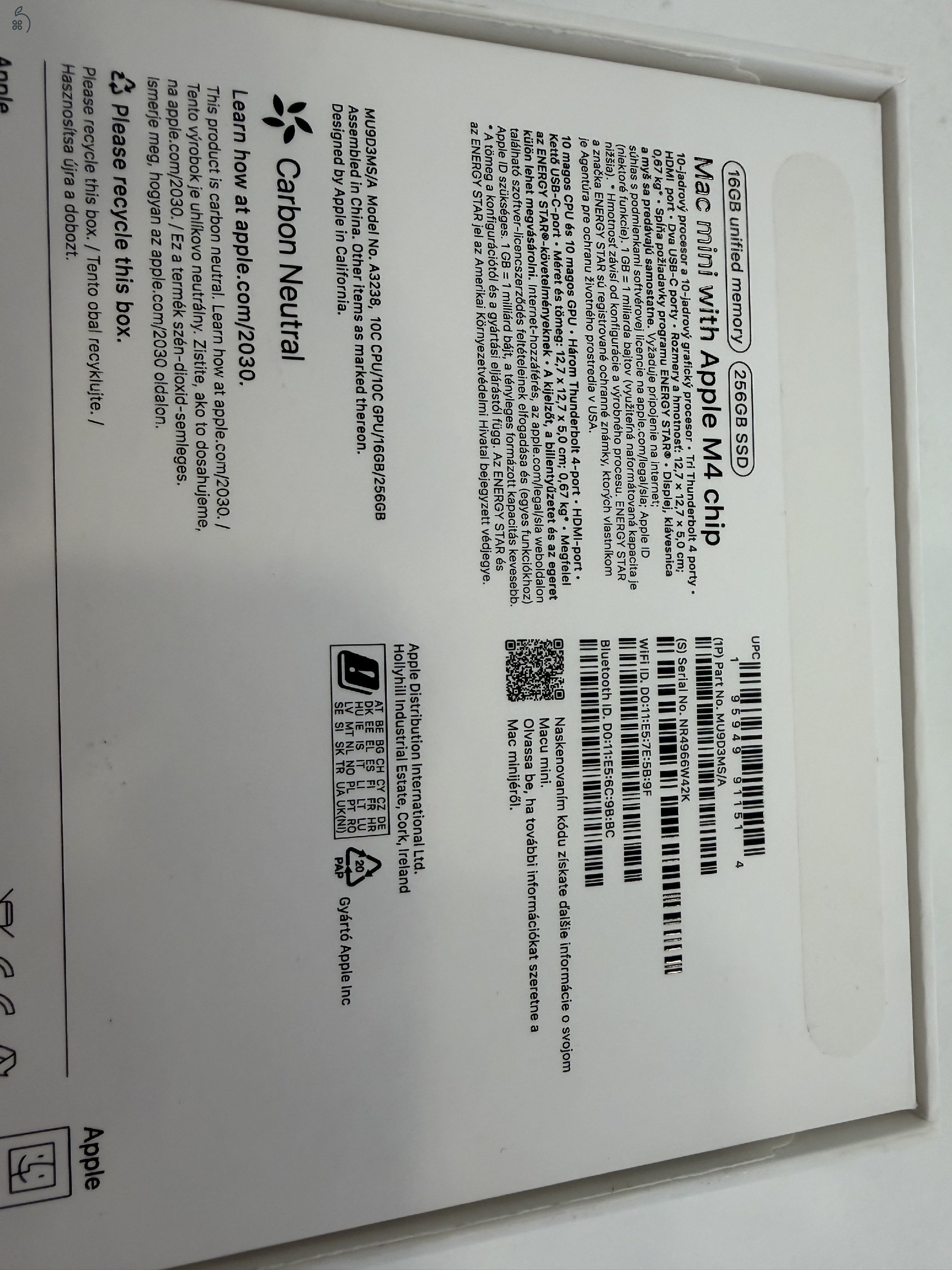 Mac Mini M4 256GB/16GB/ Újszerű/1-3 hónap gar./p4710