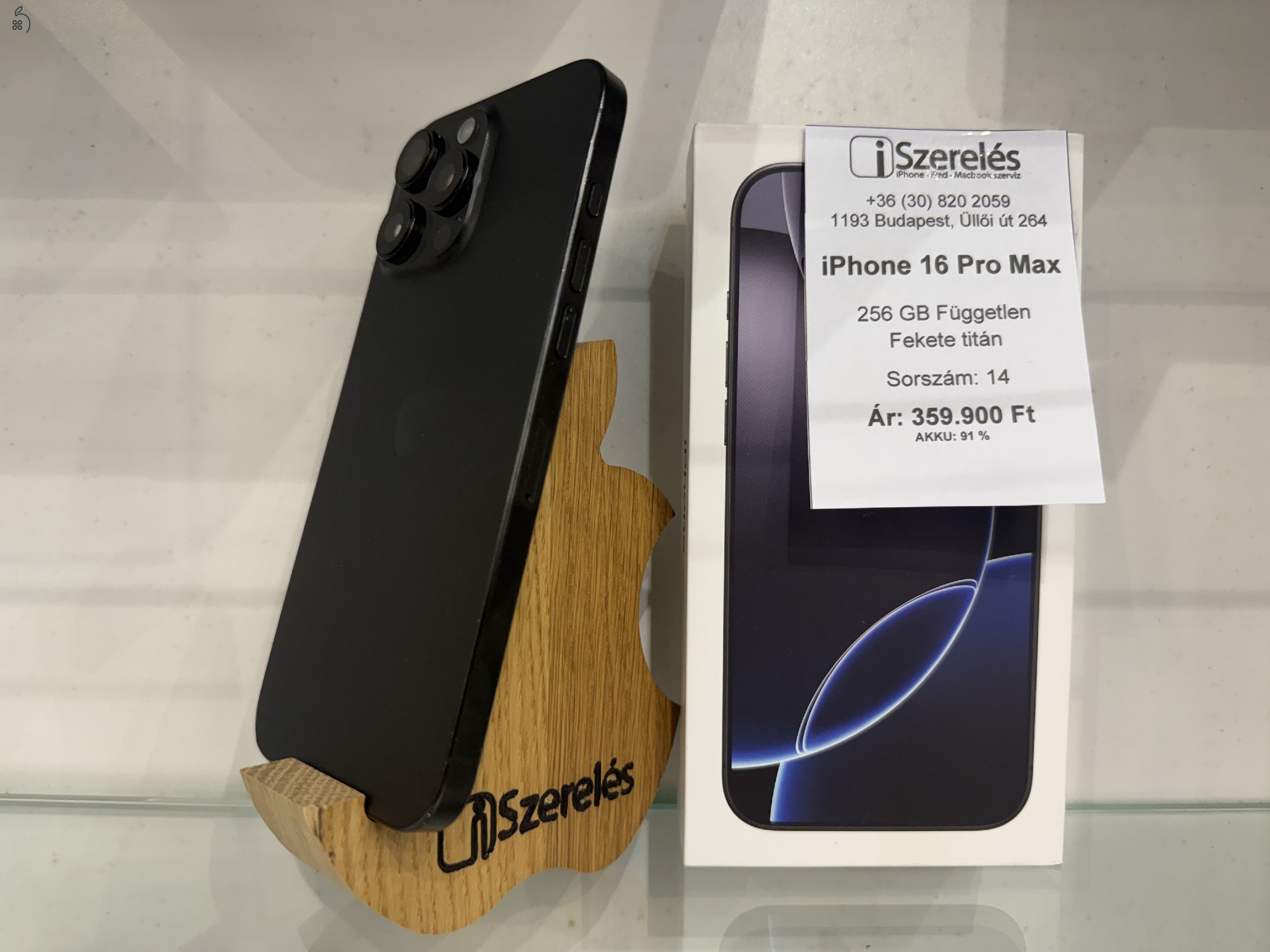iPhone 16 Pro Max 256GB független fekete titán akku 91% (14) iSzerelés.hu
