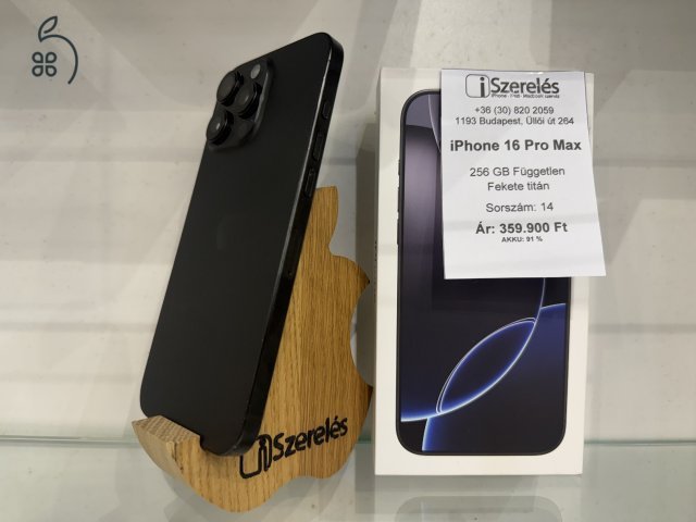 iPhone 16 Pro Max 256GB független fekete titán akku 91% (14) iSzerelés.hu