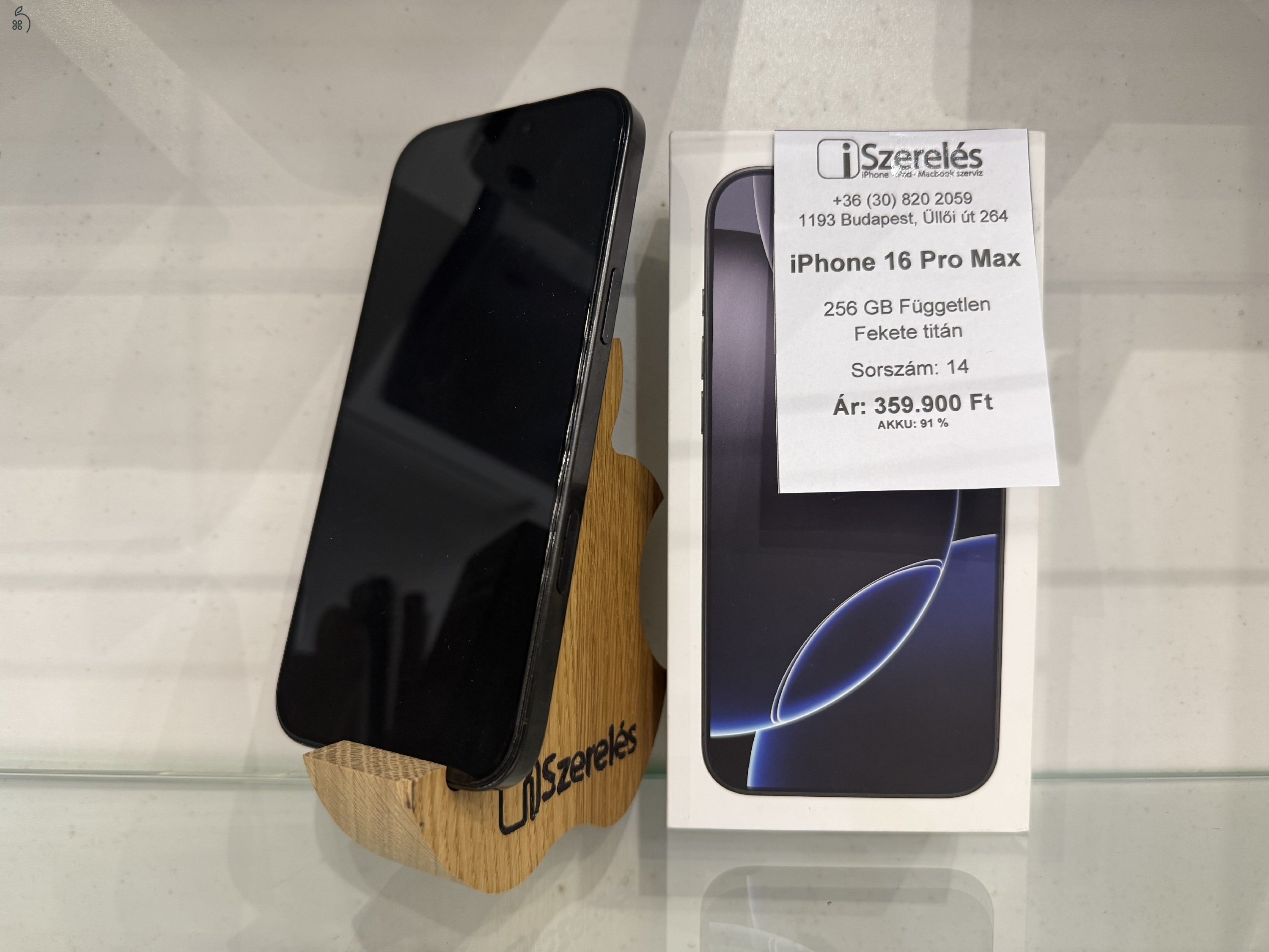 iPhone 16 Pro Max 256GB független fekete titán akku 91% (14) iSzerelés.hu