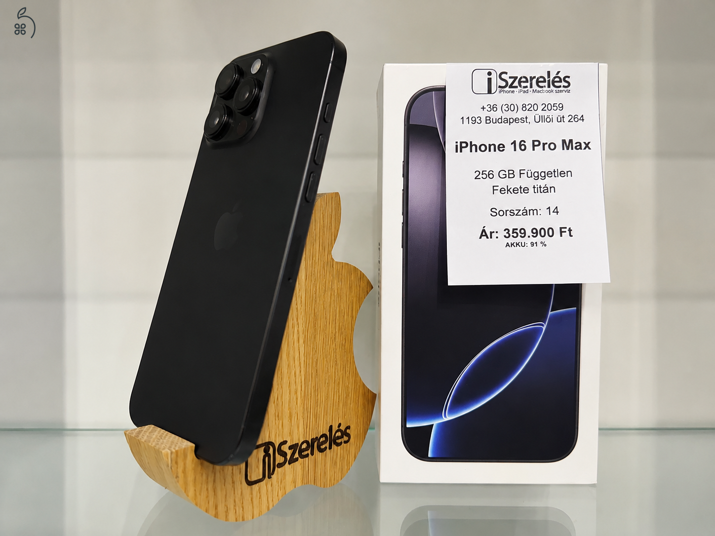 iPhone 16 Pro Max 256GB független fekete titán akku 91% (14) iSzerelés.hu