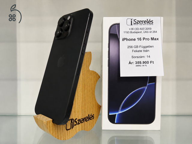 iPhone 16 Pro Max 256GB független fekete titán akku 91% (14) iSzerelés.hu