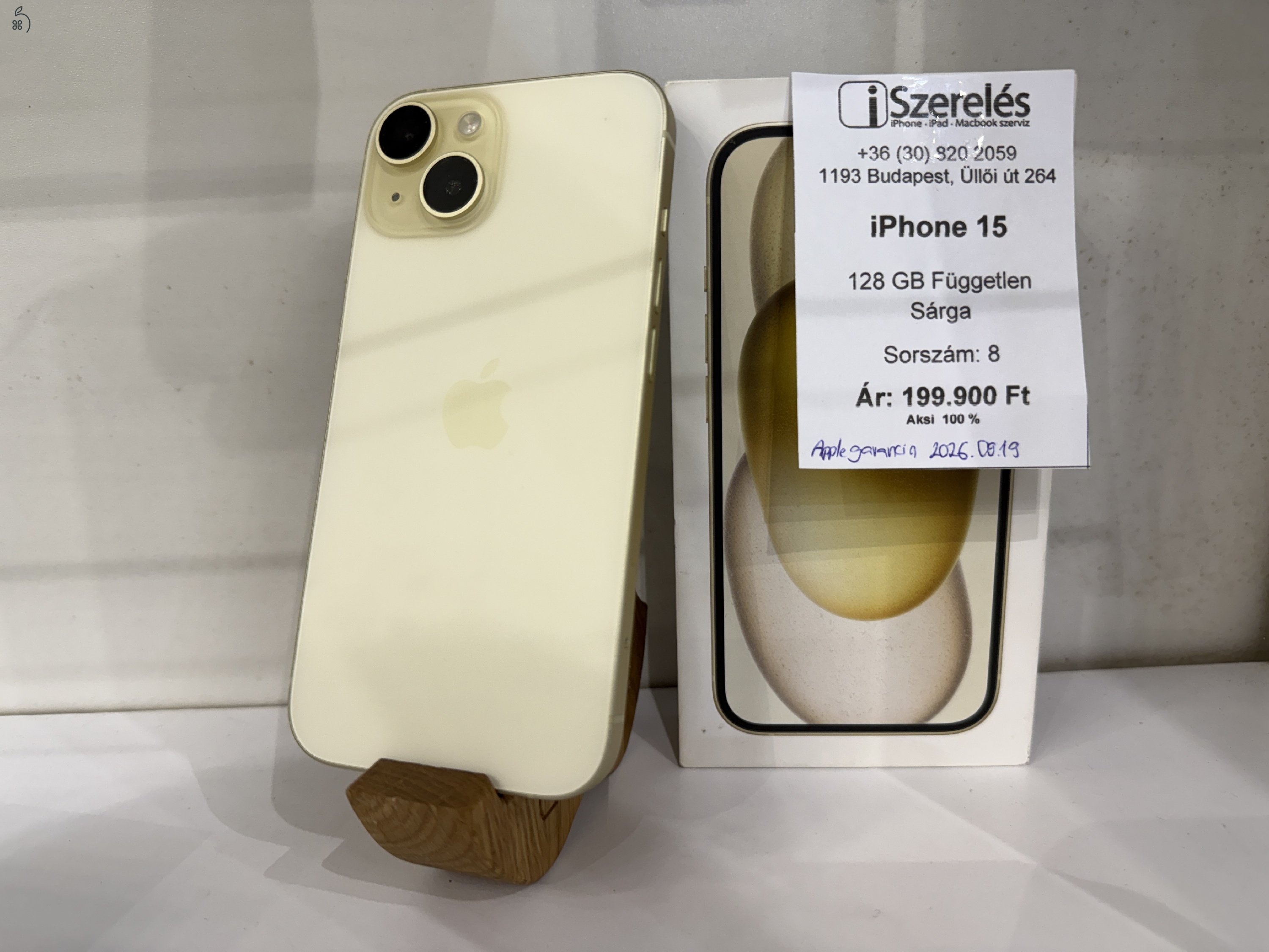 Apple garanciás iPhone 15 128GB független sárga (8) iSzerelés.hu