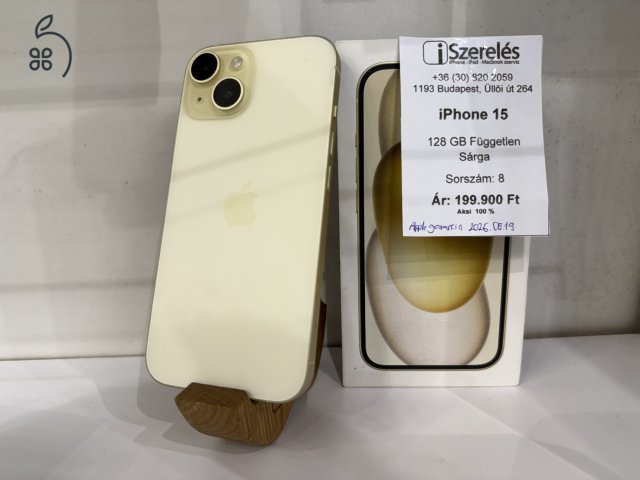 Apple garanciás iPhone 15 128GB független sárga (8) iSzerelés.hu
