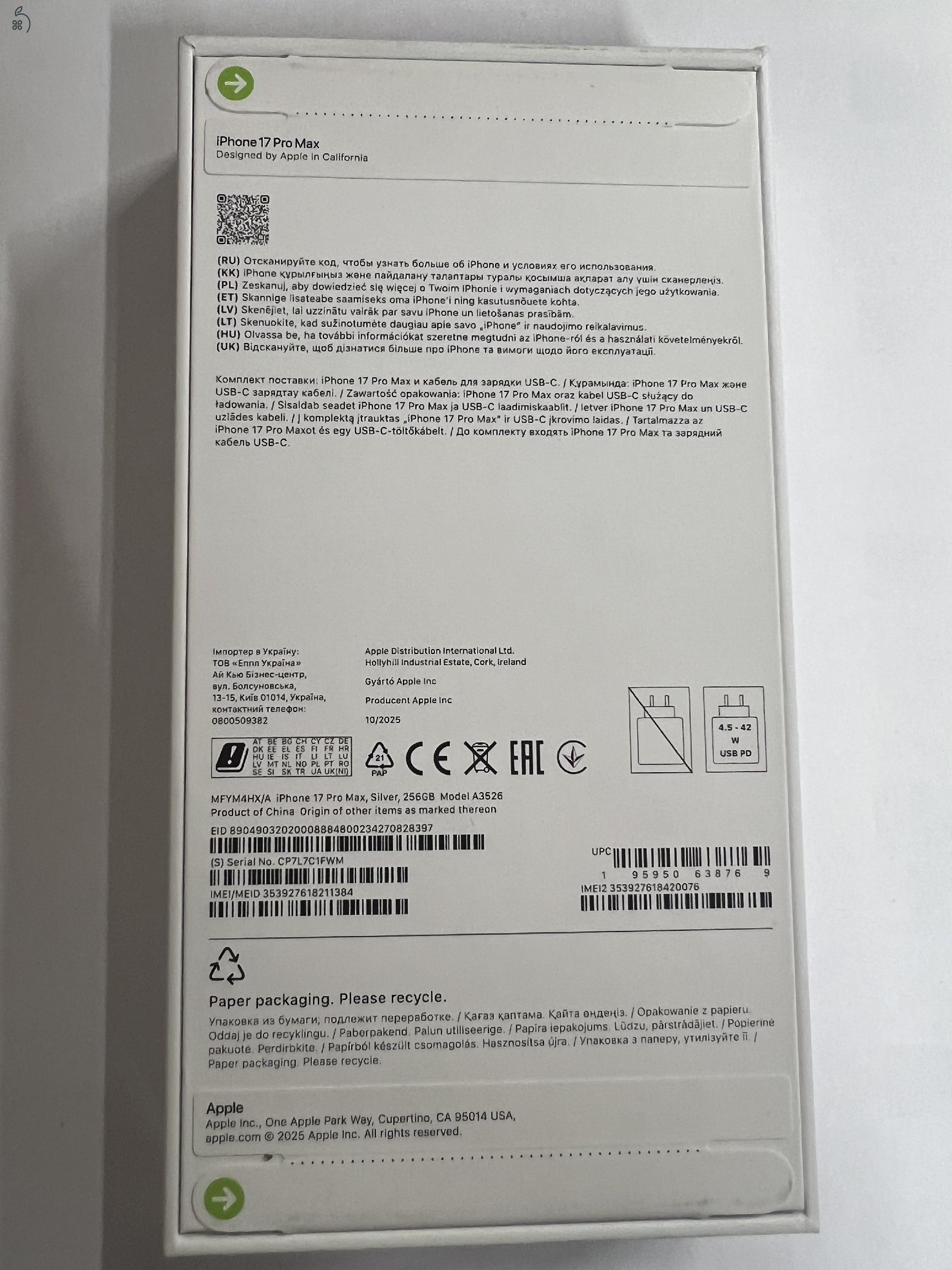 Iphone 17 Pro Max 256 GB Ezüst (Új - Bontatlan - Garanciás)