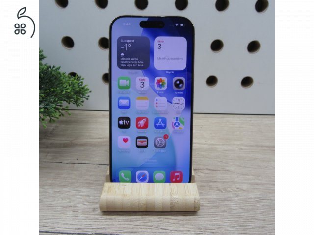 Apple iPhone 16 Pro 128GB Gold használt karcmentes 97% akku 293 ciklus Apple garancia 2027.02.28-ig