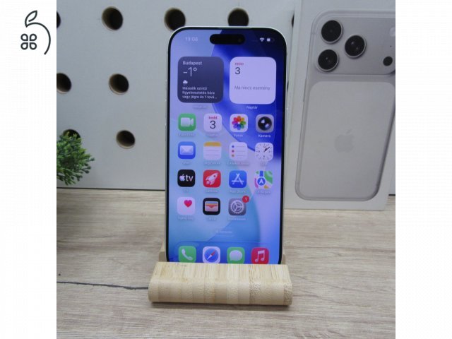 Apple iPhone 17 Pro 256GB Silver használt újszerű 100% akku 72 ciklus garanciás 2026.11.24-ig