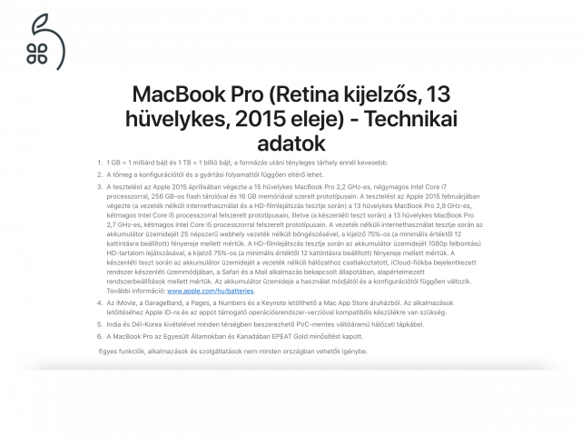 Teljesen jól működő, MacBook Pro Retina 13”, ami frissen lett szervizelve. 