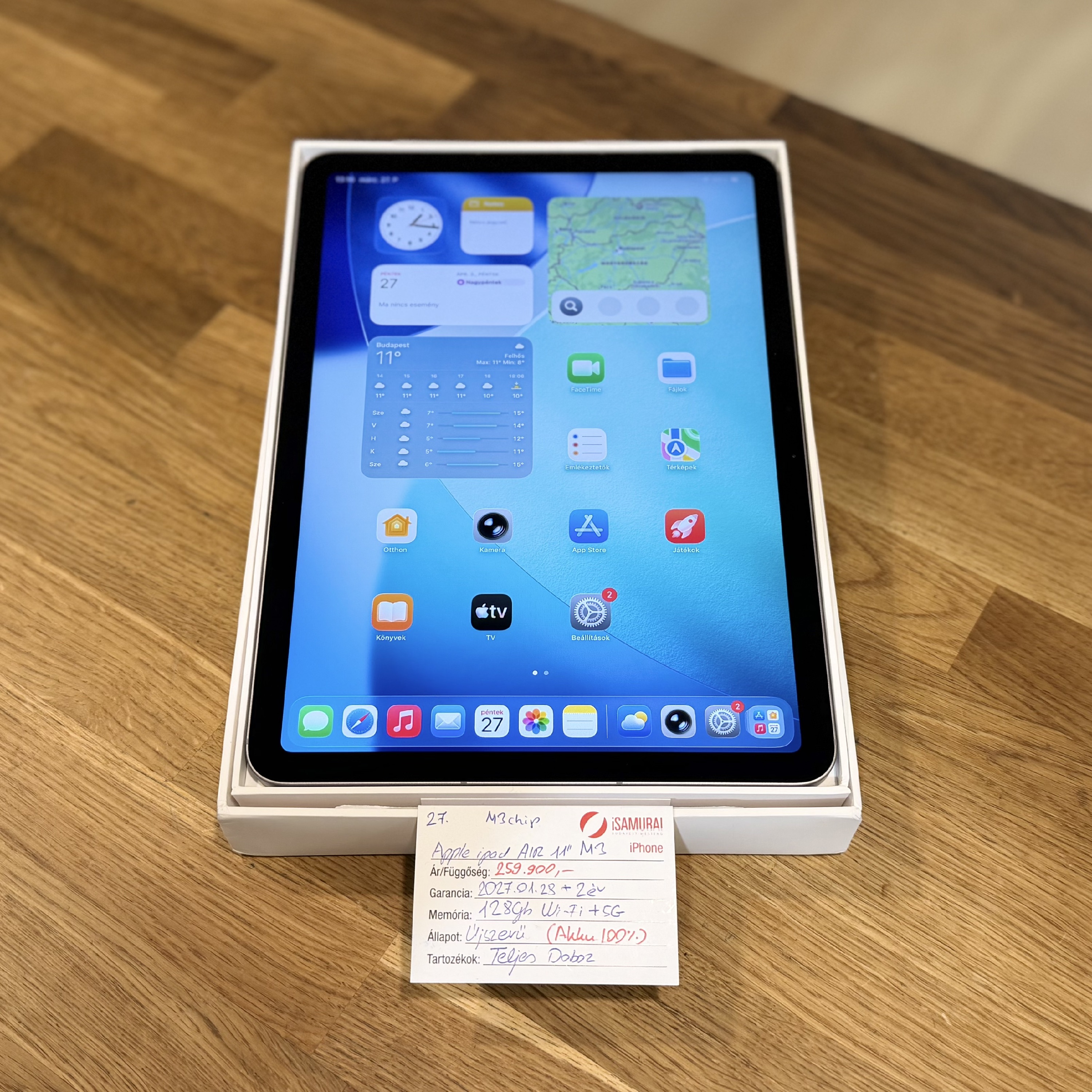 27. Apple iPad Air 7 - 128 GB - Wifi+5G - Újszerű - M3 - 100% akku - 2029.01