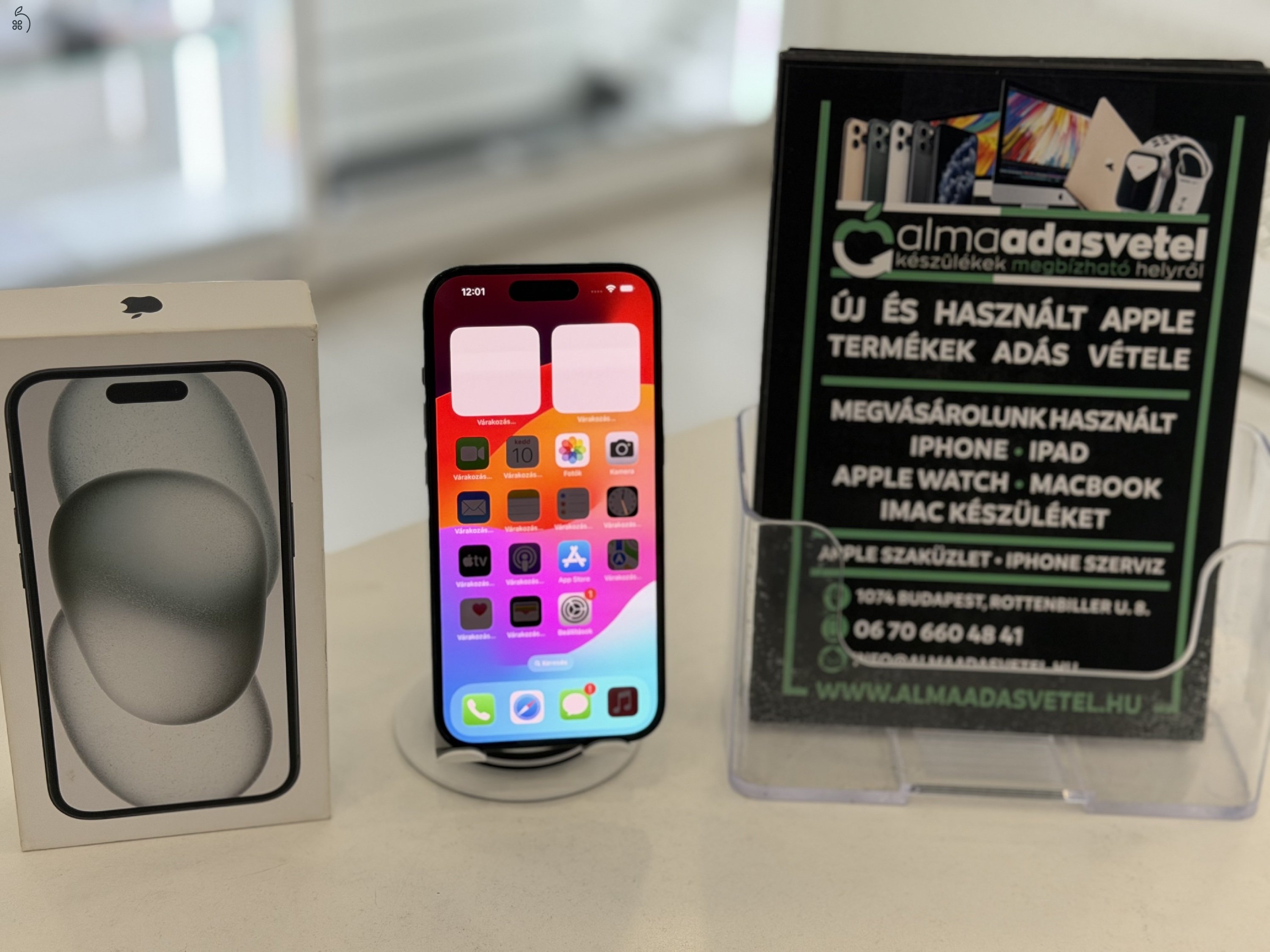 iPhone 15 128GB Vodafone Újszerű/1-3 hónap gar./Akku 100%/p4739