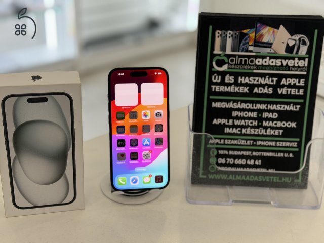iPhone 15 128GB Vodafone Újszerű/1-3 hónap gar./Akku 100%/p4739