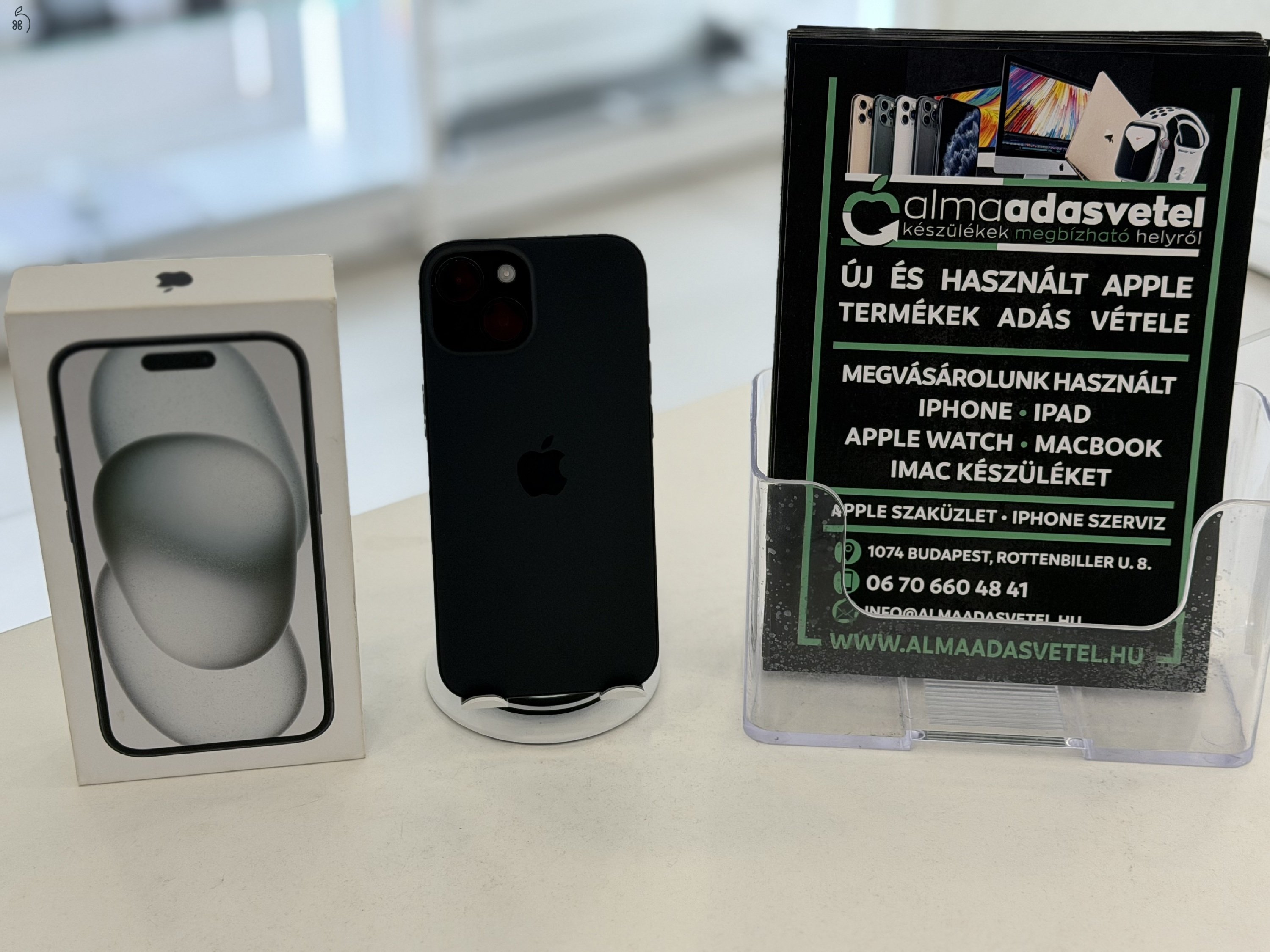 iPhone 15 128GB Vodafone Újszerű/1-3 hónap gar./Akku 100%/p4739