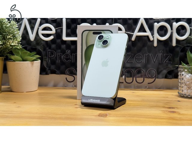  iPhone 15 128GB Zöld, Független - 1ÉV Garancia, Számla 