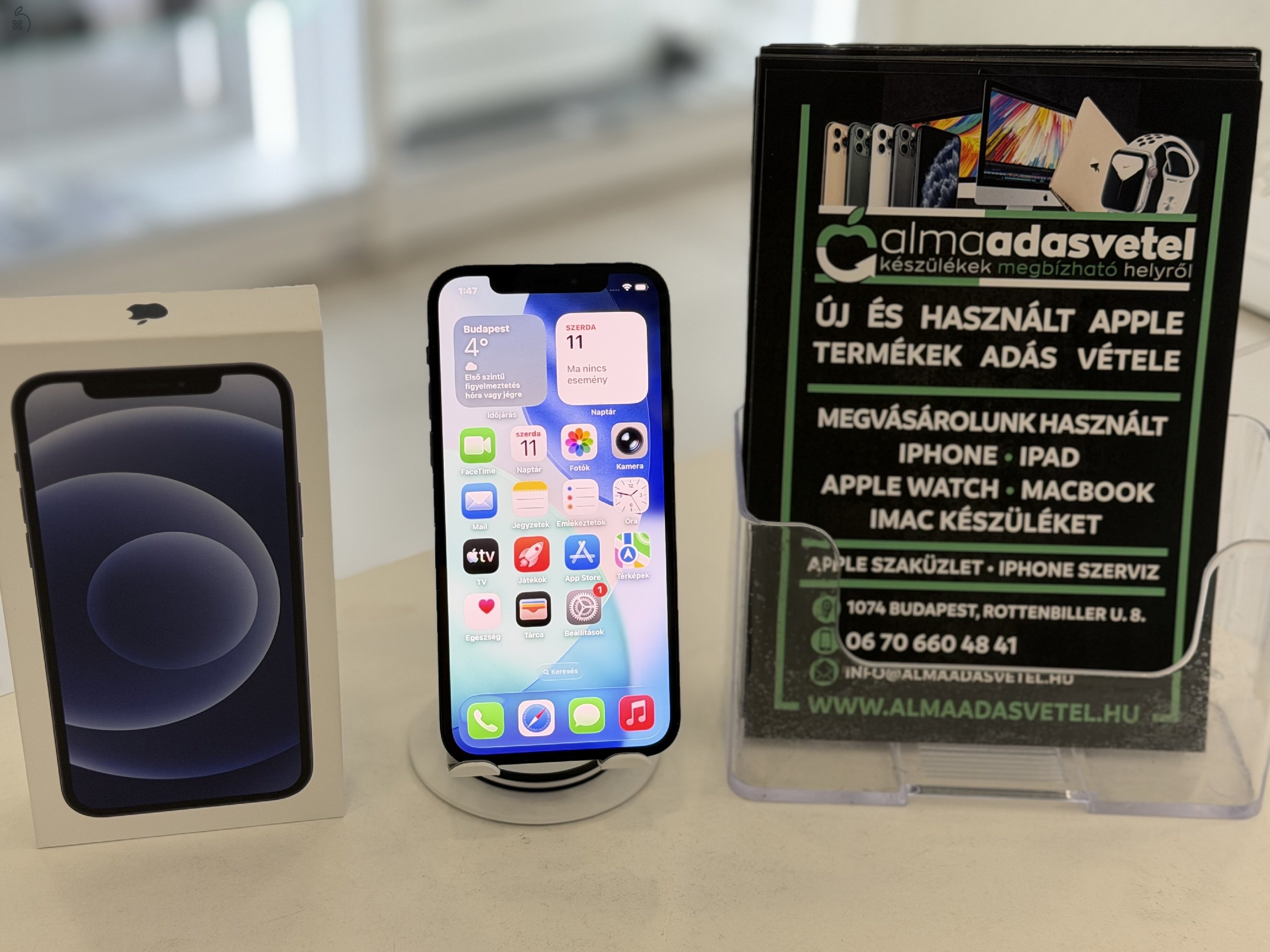 iPhone 12 64GB Fekete Független/1 hónap gar./Akku 81%/p4743