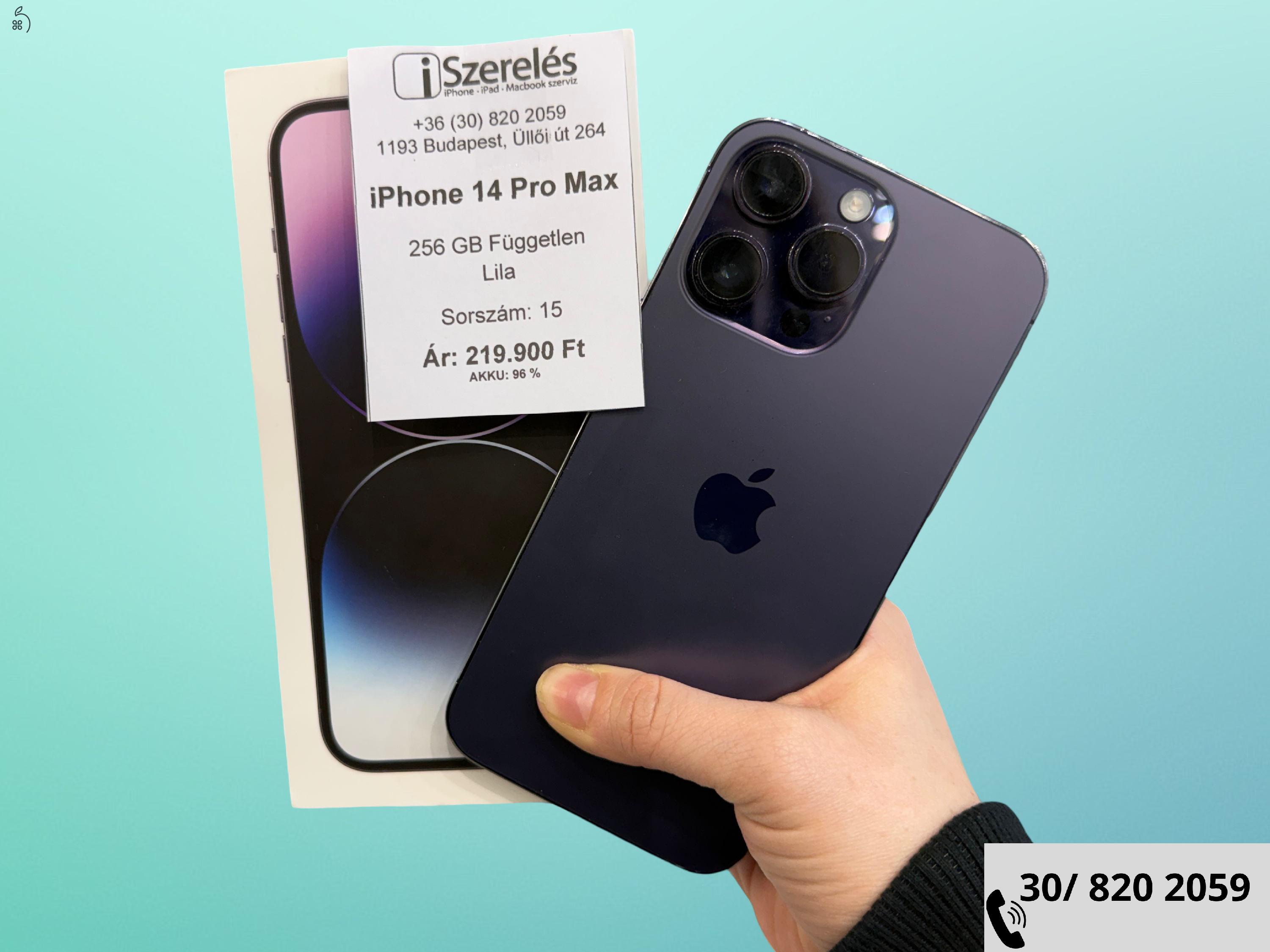 iPhone 14 Pro Max 256GB független lila akku 96% garanciával (15) iSzerelés.hu