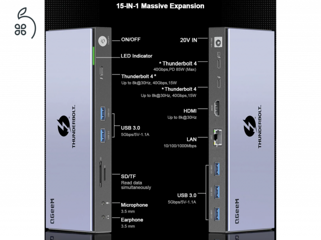 ⚡ Brutális QGEEM Thunderbolt 4 Dokkoló (15-in-1) – Féláron, hibátlan! ⚡