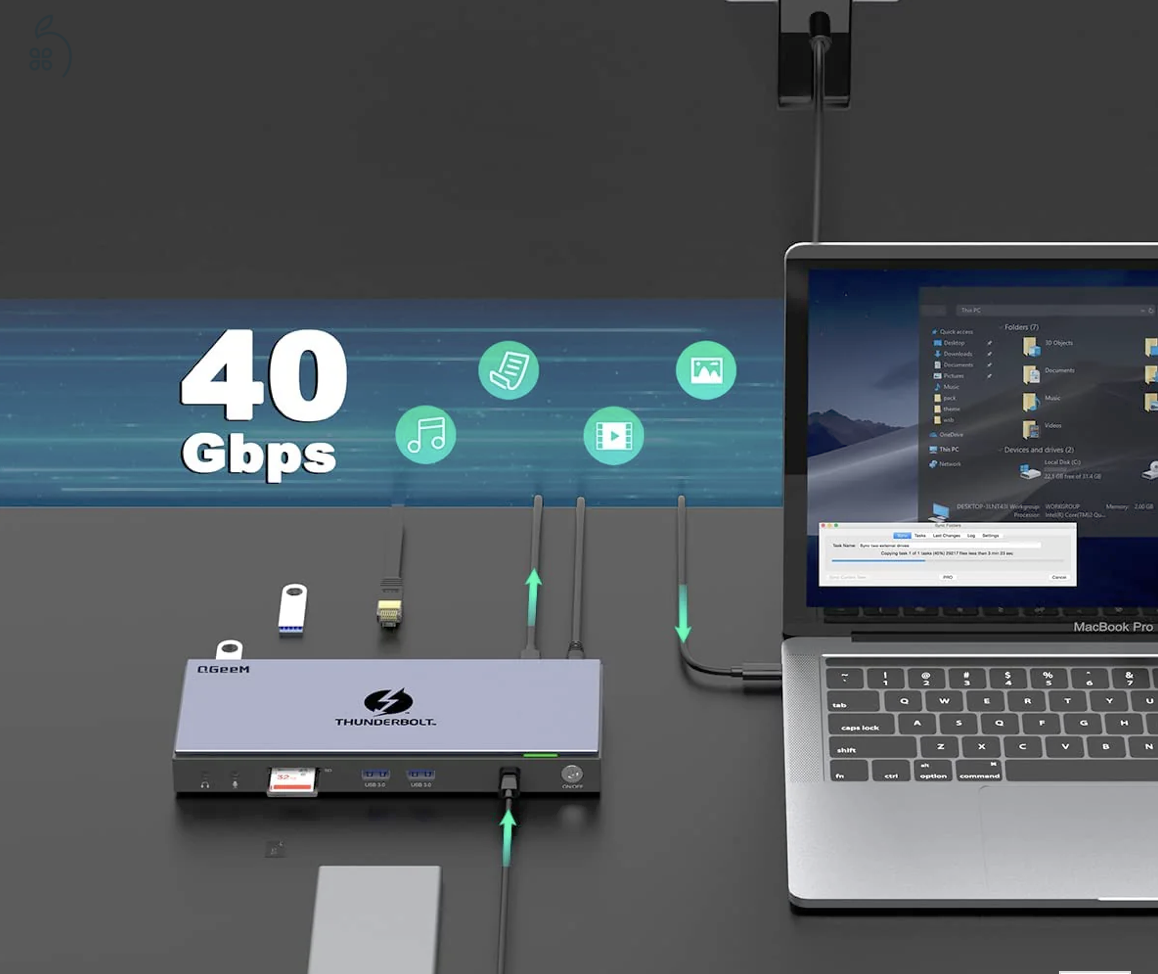 ⚡ Brutális QGEEM Thunderbolt 4 Dokkoló (15-in-1) – Féláron, hibátlan! ⚡
