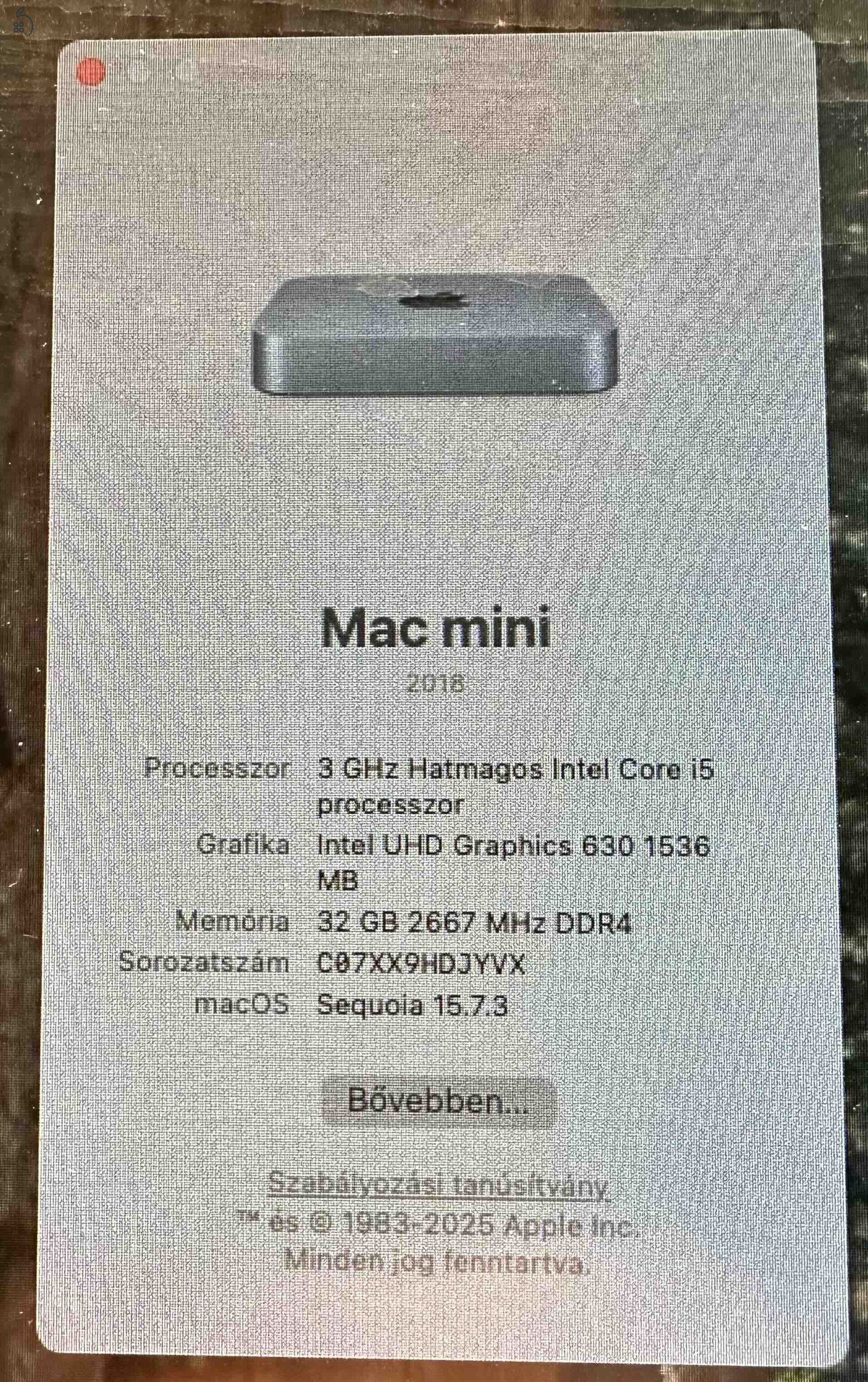 Mac mini 8.1 A1993 2018 i5-8500B/32GB/256GB SSD
