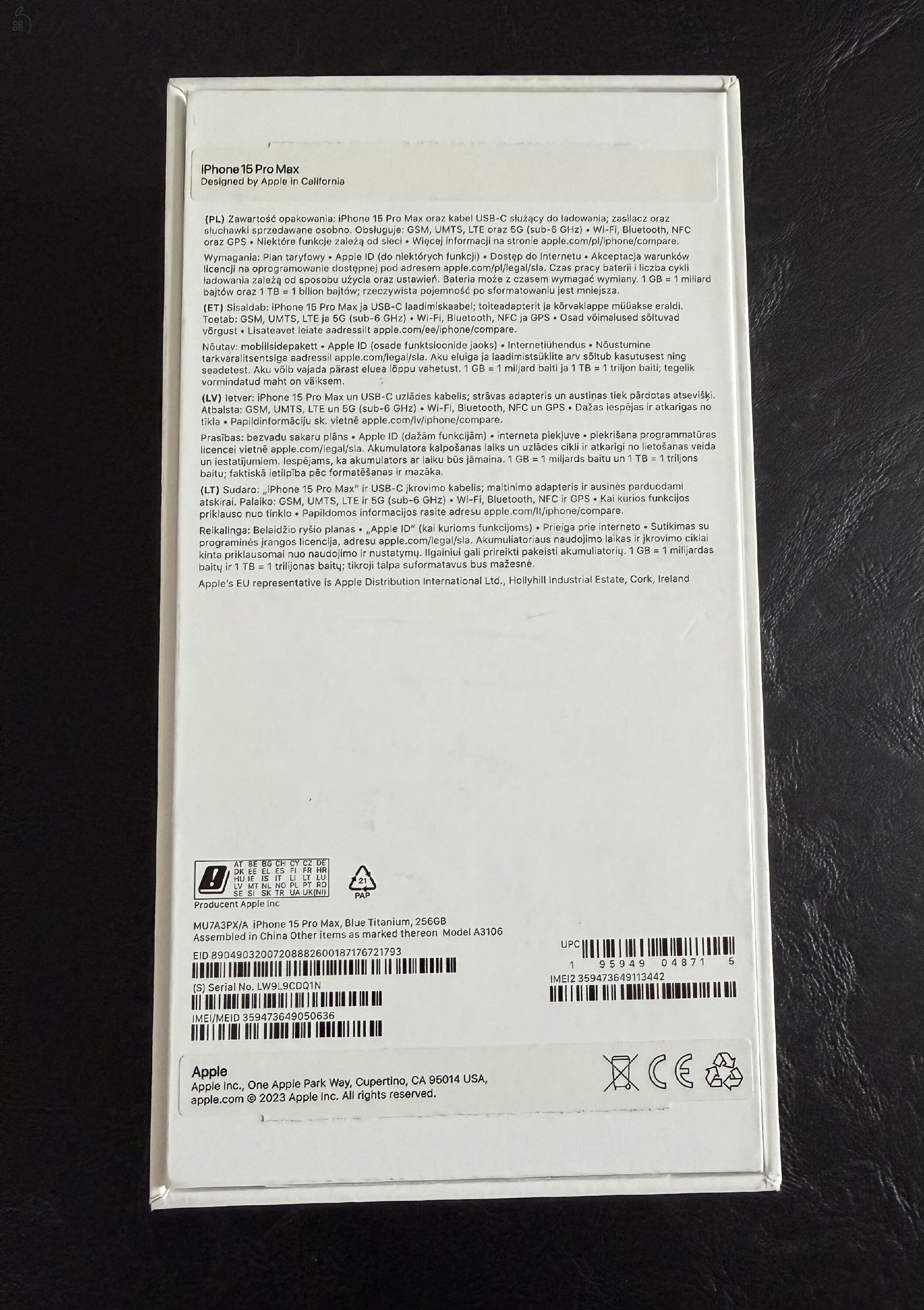 iPhone 15 Pro Max 256GB/Titanium Blue