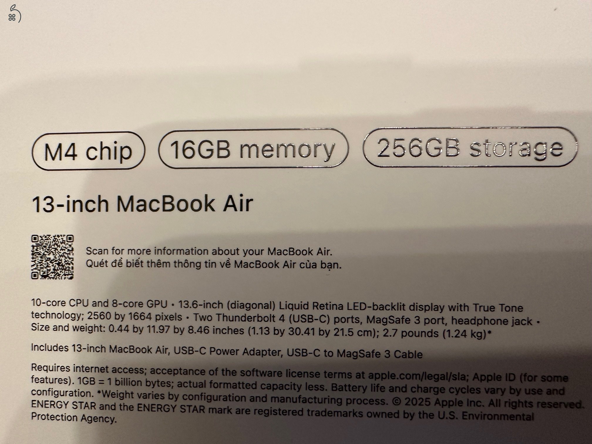 Eladó bontatlan MacBook Air 13, M4 chip, 16GB / 256 GB SSD (2025)