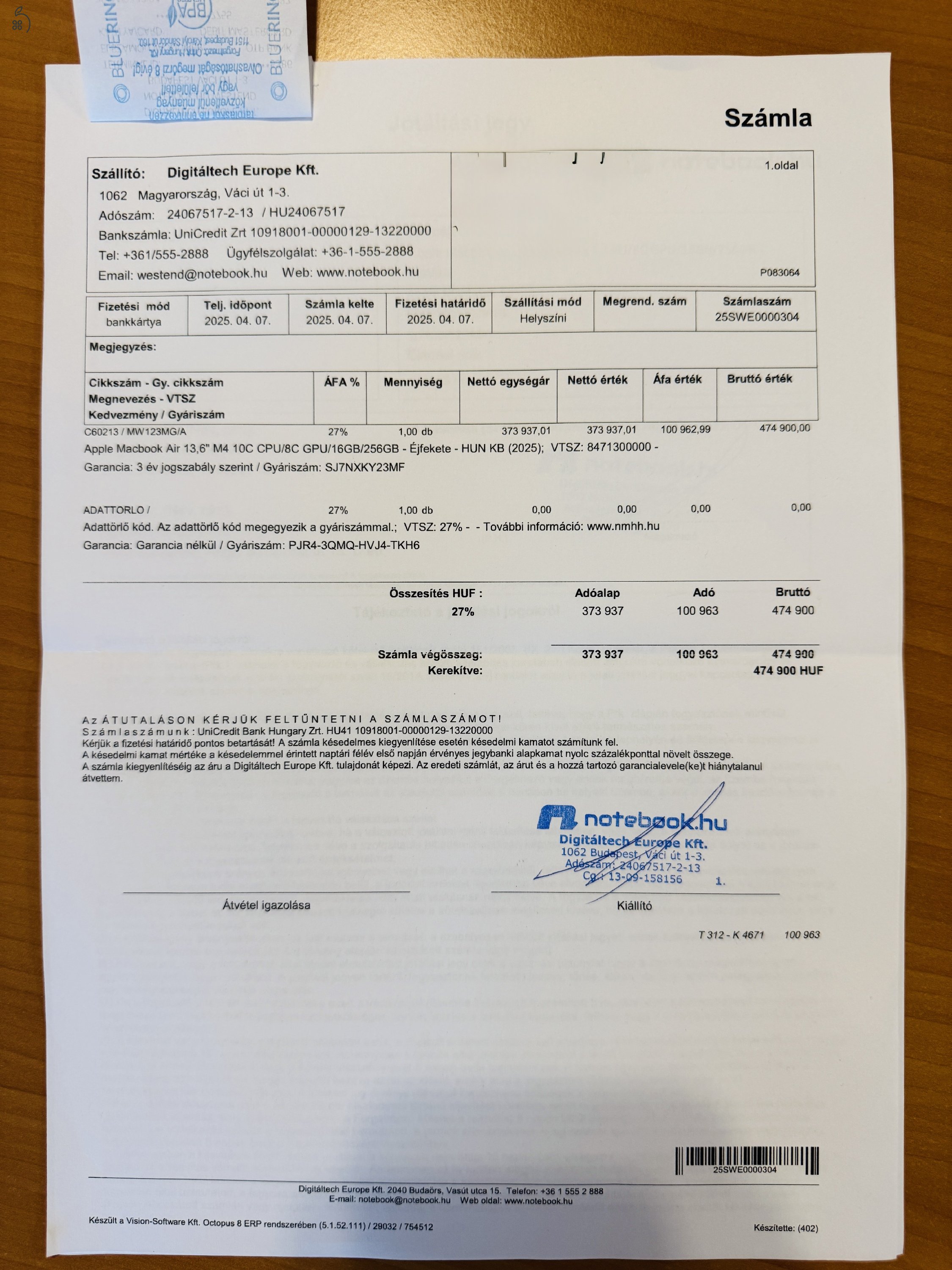 MacBook Air 2025 M4 16/256 új kijelző, usb c portok+Epico tok+Satechi USB adapter