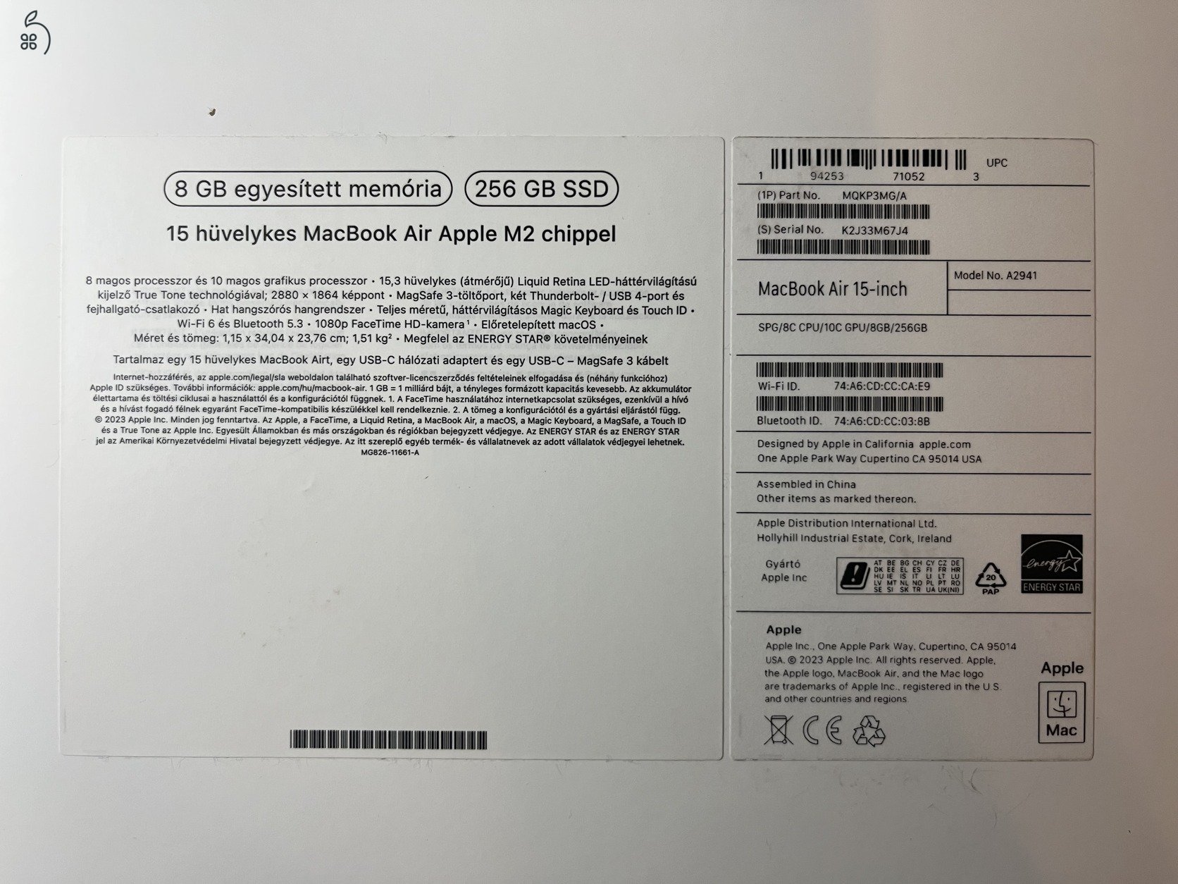 Eladó Macbook Air 15 M2 256