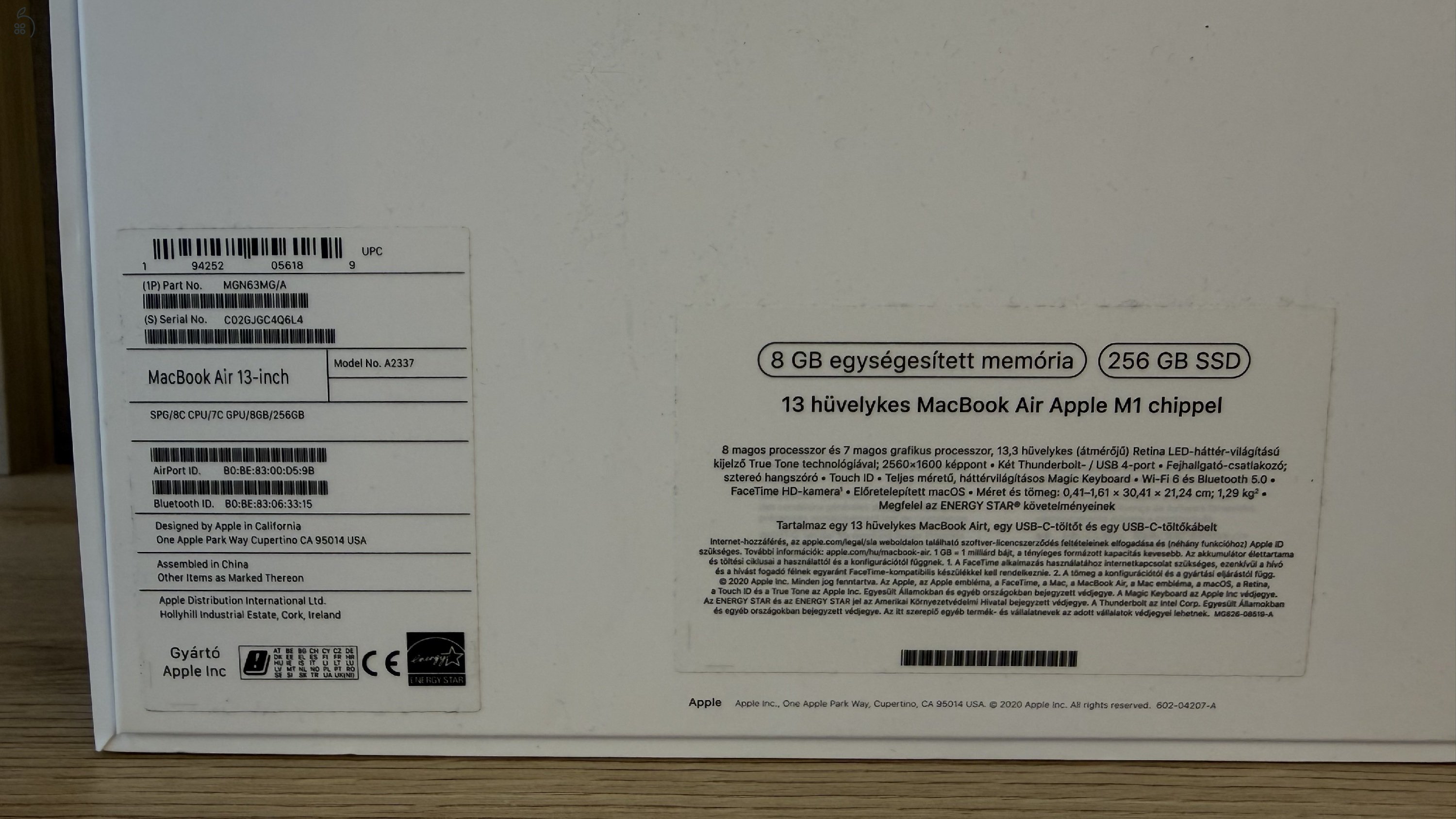 MacBook Air 13” (2021) – M1, 8GB/256GB