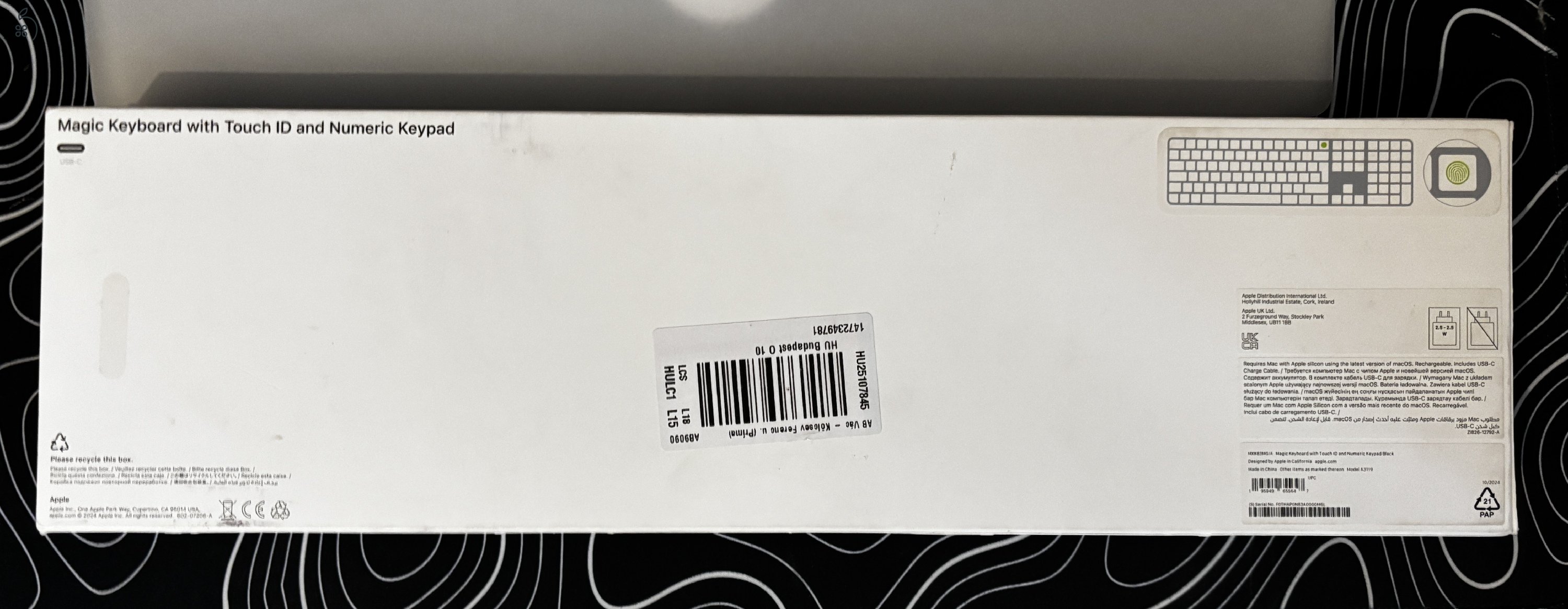 APPLE Magic Keyboard Touch ID (2024) vezeték nélküli billentyűzet, Magyar kiosztás, fekete