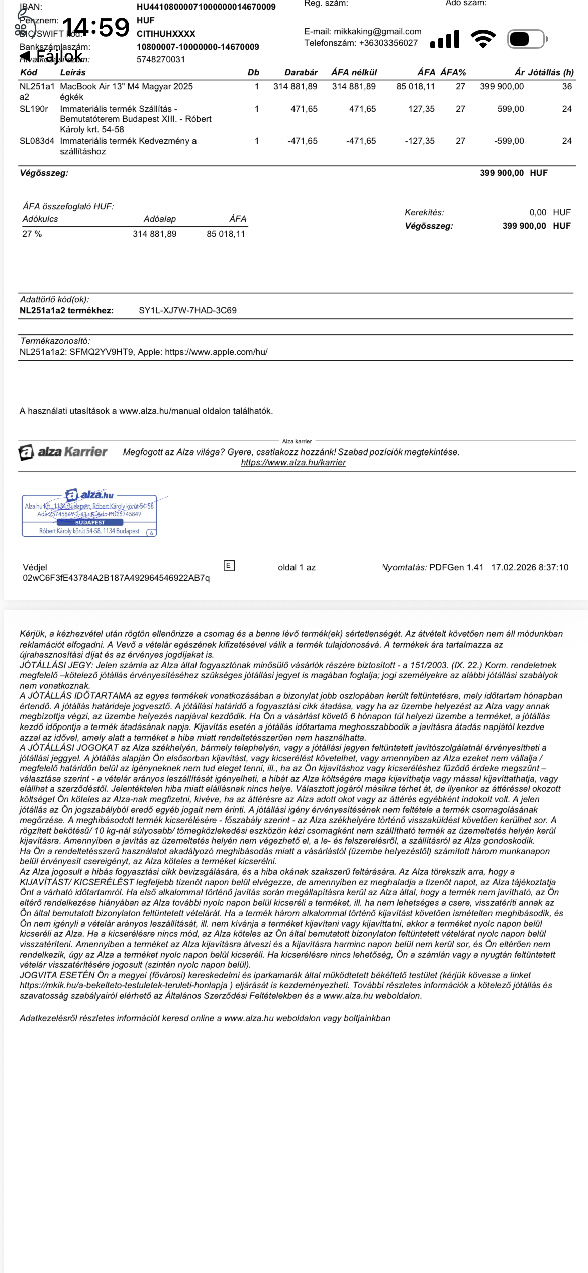 Macbook Air 13 M4 Magyar Égkék