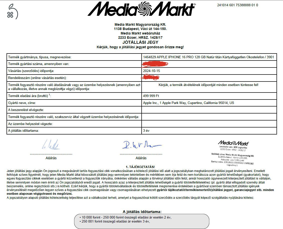 Apple Iphone 16Pro, 128Gb, Natúr titán, 2027.10.15.-ig garancia, Media Markt