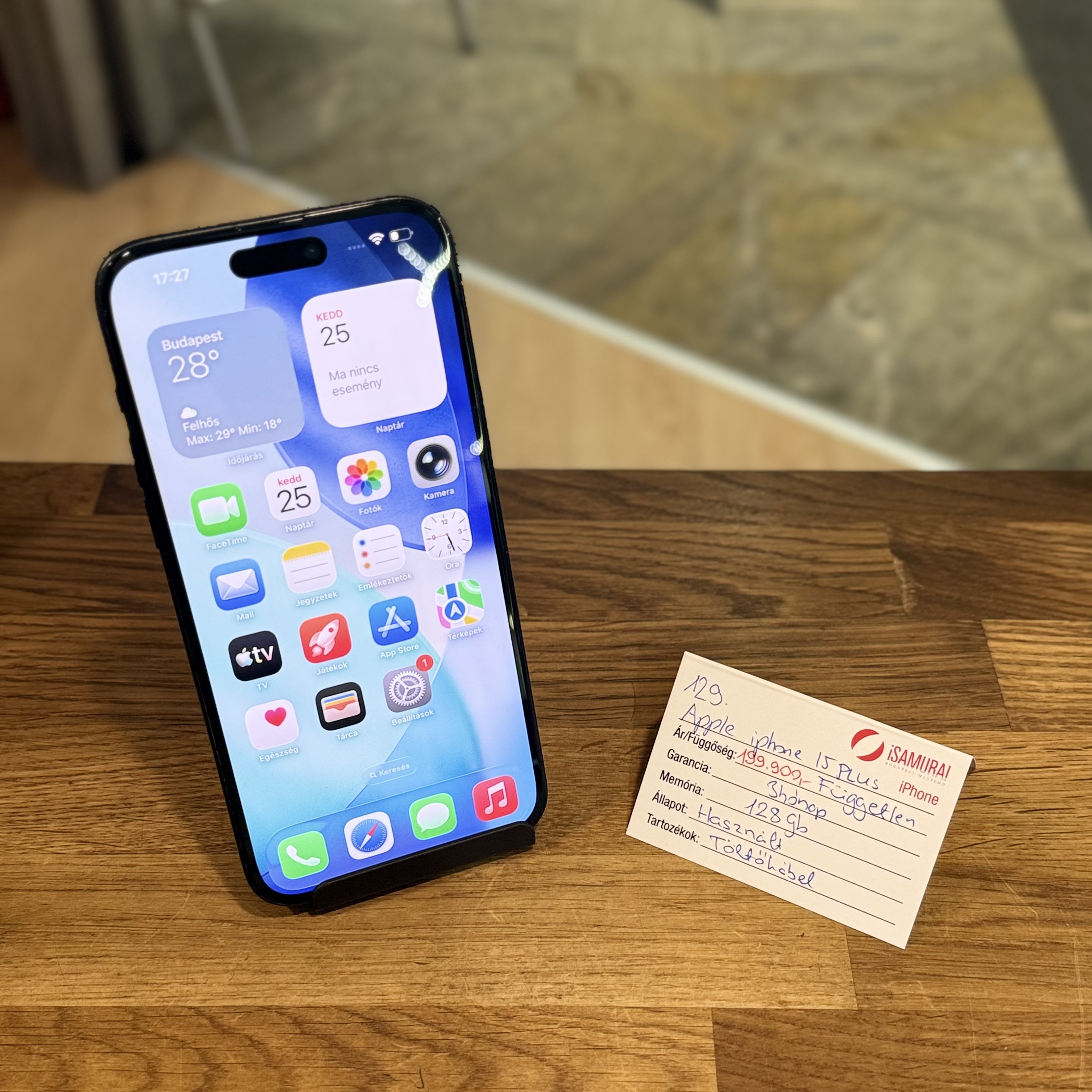 Apple iPhone 15 Plus - 128 GB - Fekete - Akku 100% (129.)