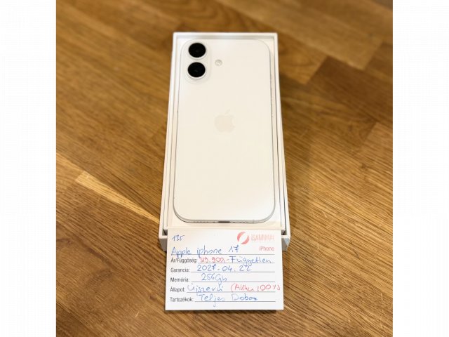 Apple iPhone 17 - 256 GB - Fehér - 2027.04.22 Gar. - Akku 100% (135.)