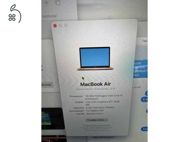 MacBook Air 13″ (2019) — i5, 8 GB RAM — szép állapot