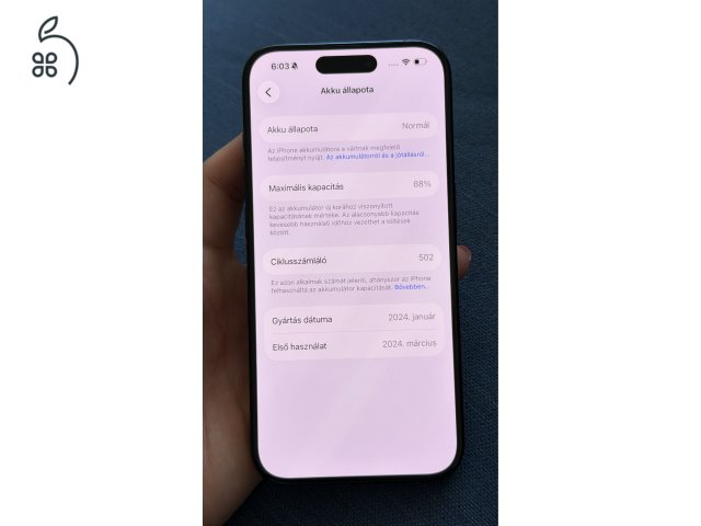 Kiváló állapotú, újszerű iPhone 15 Pro 256GB Titanium Blue