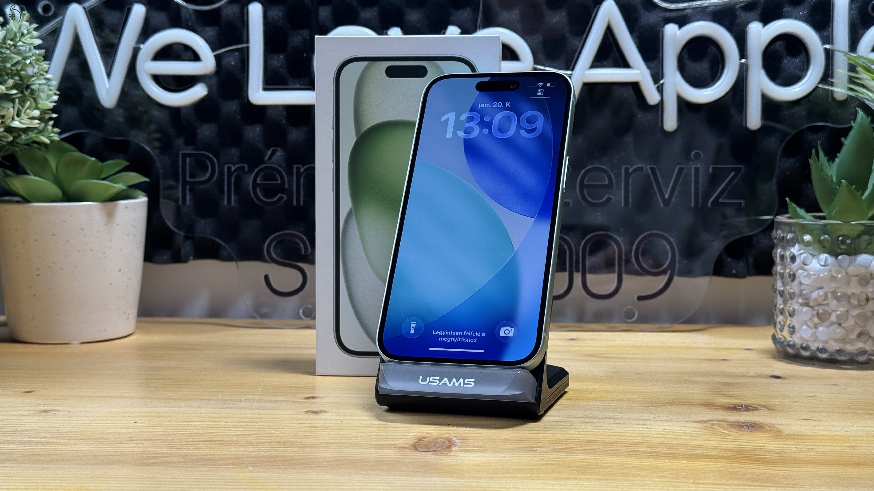 iPhone 15 128GB Zöld, Független - 1ÉV Garancia, Számla