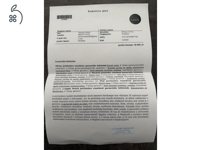 Iphone 13 pro 256 GB új gyári akkumlátorral