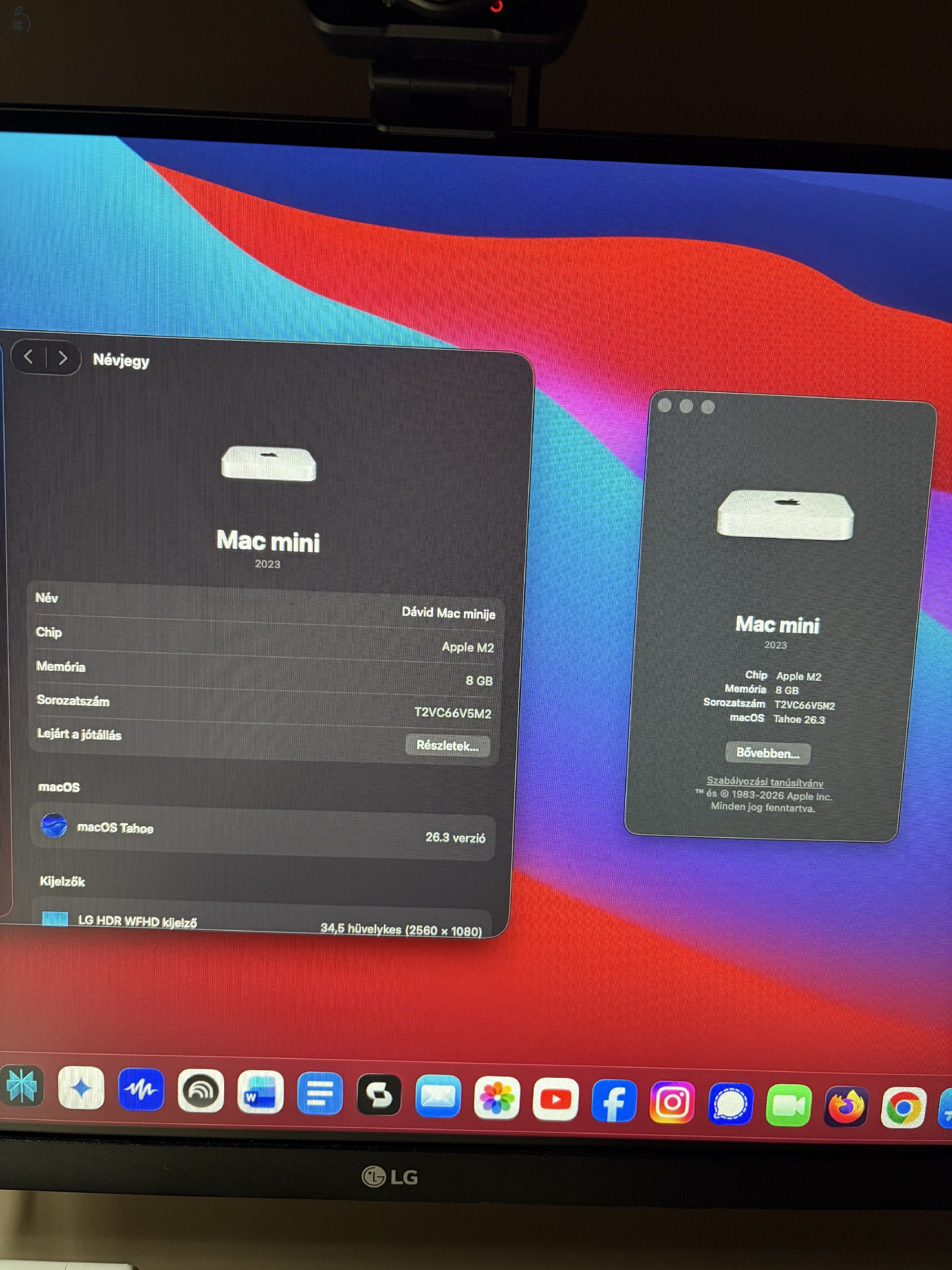 Apple Mac mini M2 újszerű, ajándék webkamera, magic mouse tok