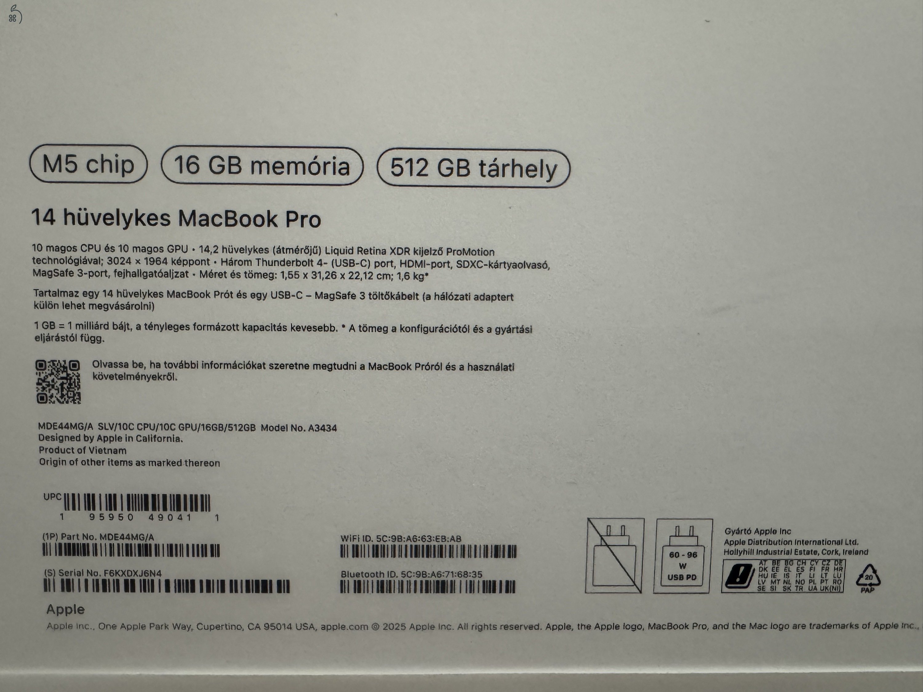 MacBook Pro 14,2”, M5, 16GB, 512SSD, bontatlan!