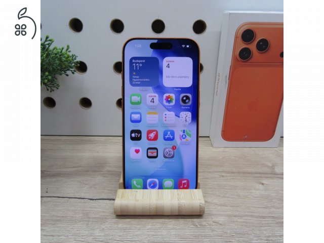 Apple iPhone 17 Pro Cosmic Orange 256GB használt karcmentes – 100% akku (49 ciklus) – garancia 2026.12.29.-ig