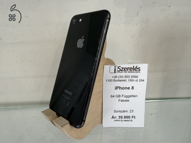 iPhone 8 64GB független fekete új kijelző, új akku (23) iSzerelés.hu