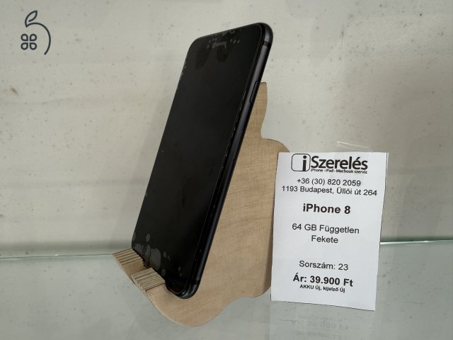 iPhone 8 64GB független fekete új kijelző, új akku (23) iSzerelés.hu