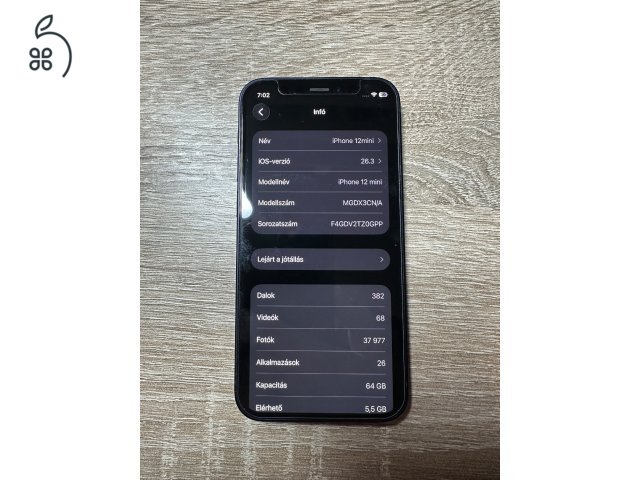 iPhone 12 mini 64GB független / fekete