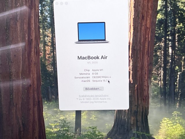 MacBook Air 2020 M1 13” 256GB 2 ÉV Garanciával 92%