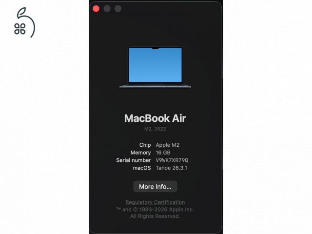 Apple MacBook Air M2 – 16GB RAM / 256GB SSD – garanciával