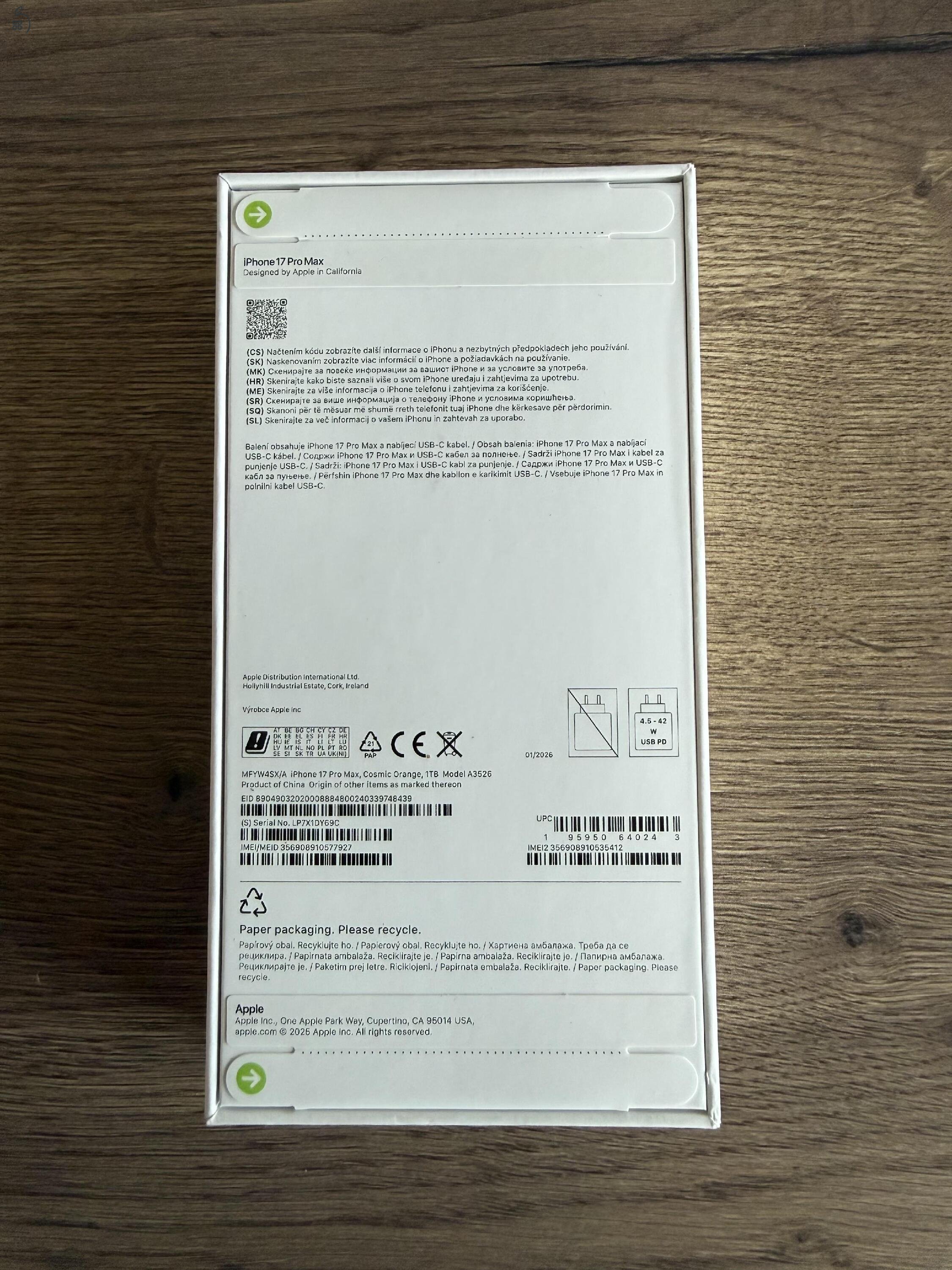 Apple iPhone 17 Pro Max 1 TB Kozmosznarancs - Bontatlan - HIVATALOS európai Apple viszonteladótól! 