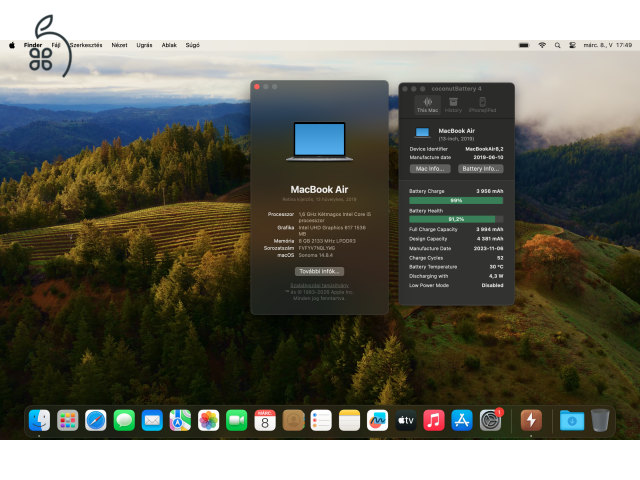 2019 Retina MacBook Air 13 / i5 1.6GHz / 8GB / 128GB SSD / Space Gray / 91% Aksival Eladó ! ! !