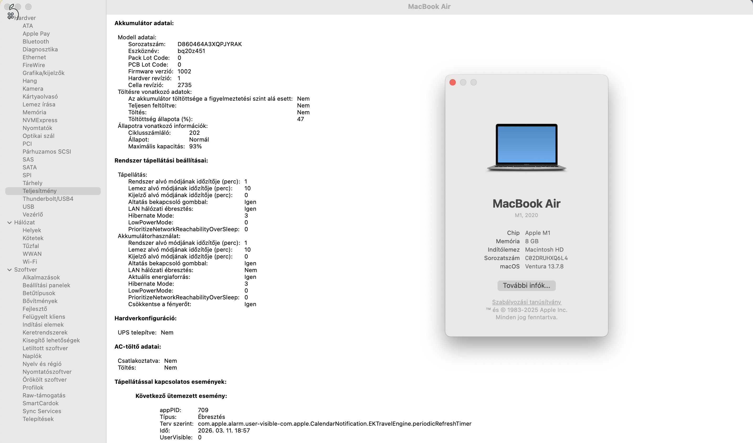 Apple MacBook Air M1 (2020) – 8GB / 256GB – 93% akku – hibátlan