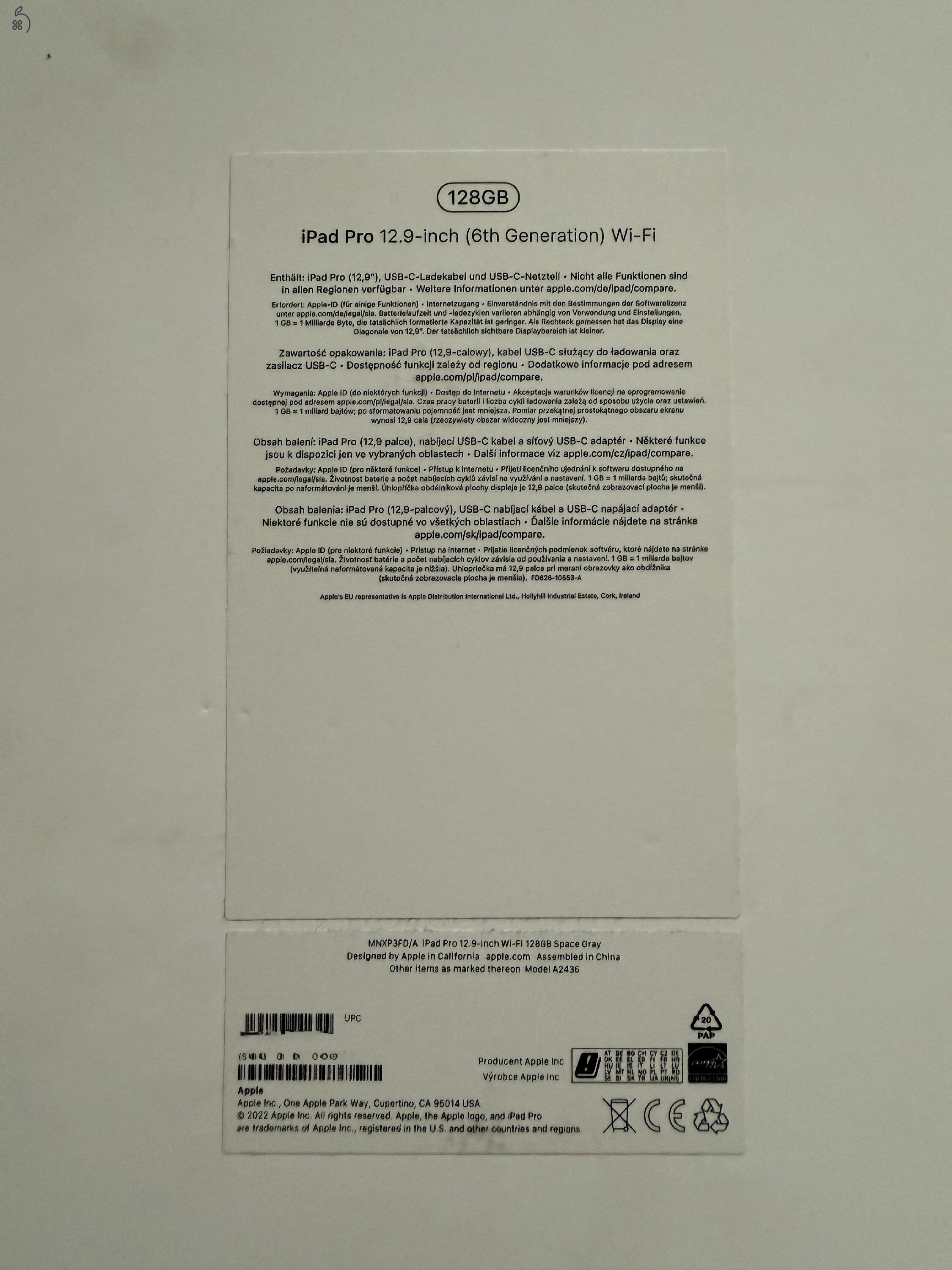 Ipad Pro 12.9 6th gen WIFI /128GM karcmentes 